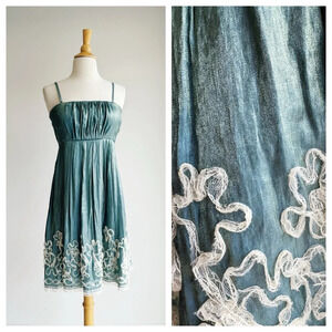 UTTAM LONDON | Sea Green Metallic Lace Hem Dress | S